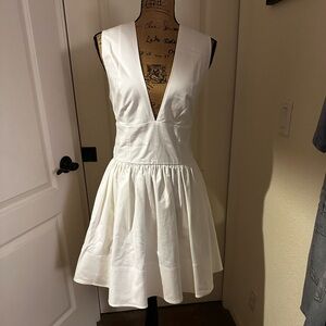 Banana Republic White Structured Cotton Dress - Knee/Midi Length - Size 12